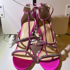 Jessica Simpson Hot Pink Rhinestone T-Strap Heels
